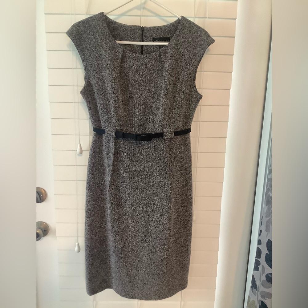 Connected Apparel Boucle Tweed Sheath Dress Cap Sleeve Crew Neck Size 10